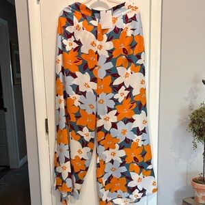 Wide‑Leg Floral Print Pants in Orange & White NWT